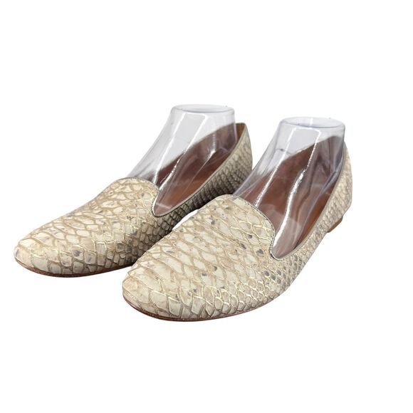 COACH Catrin Flats Size 9.5 B Snakeskin Embossed Texture Leather Metallic Loafer - Picture 2 of 10